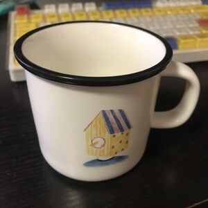 Cream Enamel Mug with Birdhouse Motif - Home Dining